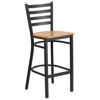 HERCULES Series Black Ladder Back Metal Restaurant Barstool - Natural Wood Seat  XU-DG697BLAD-BAR-NATW-GG