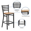 HERCULES Series Black Ladder Back Metal Restaurant Barstool - Natural Wood Seat  XU-DG697BLAD-BAR-NATW-GG