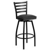 HERCULES Series Black Ladder Back Swivel Metal Barstool - Black Vinyl Seat XU-6F8B-LADSWVL-BLKV-GG