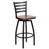 HERCULES Series Black Ladder Back Swivel Metal Barstool - Cherry Wood Seat XU-6F8B-LADSWVL-CHYW-GG