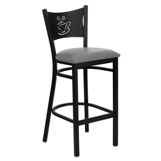 HERCULES Series Black Coffee Back Metal Restaurant Barstool - Custom Upholstered Seat XU-DG-60114-COF-BAR-UNP-GG