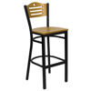 HERCULES Series Black Slat Back Metal Restaurant Barstool - Natural Wood Back & Seat XU-DG-6H3B-SLAT-BAR-NATW-GG