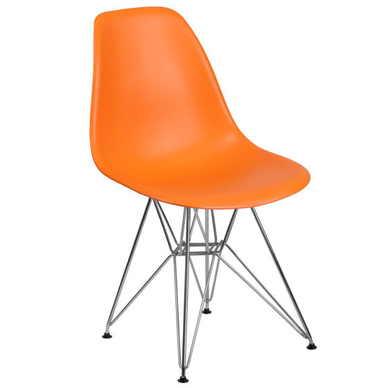 Elon Series Orange Plastic Chair with Chrome Base FH-130-CPP1-OR-GG