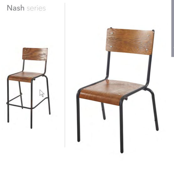 NASH BAR STOOL BY BFM AND SIDE CHAIR BY BFM