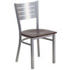 Picture of HERCULES Series Silver Slat Back Metal Restaurant Chair - Walnut Wood Seat